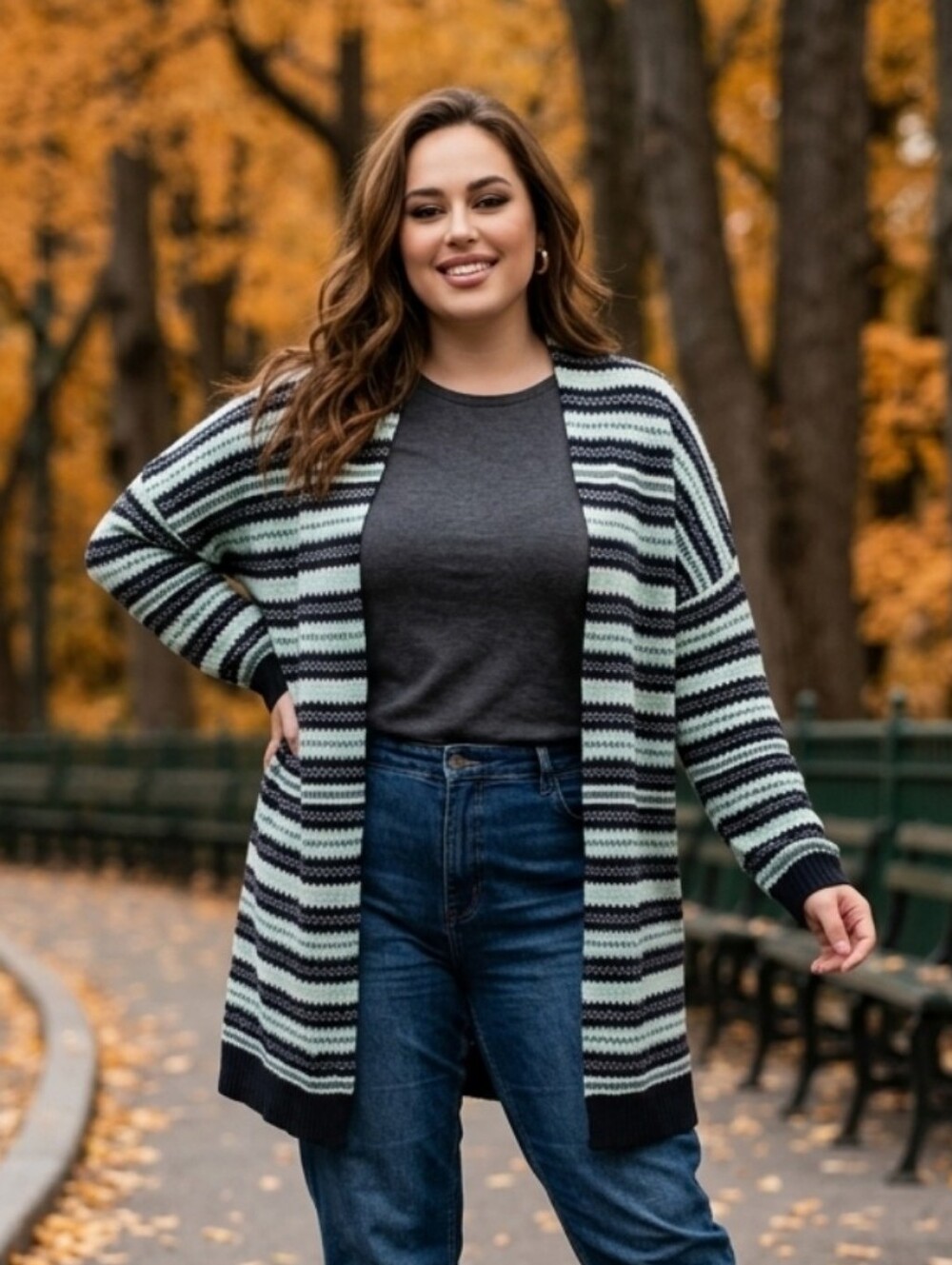 Talbots Mint and Navy Striped Open-Front Cardigan